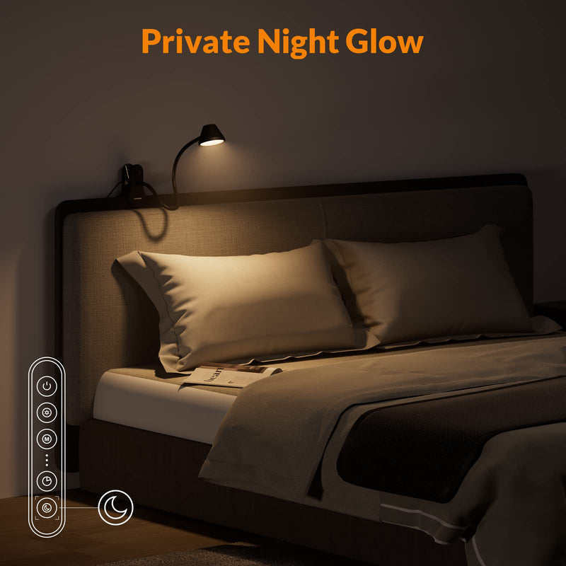 LEPOWER Clip on Light, Dimmable Book Light for Reading in Bed, 300LM Clip on Lamp, 5 Color Temperatures Clamp Light, Night Light Mode, Timer Setting, 2%-100% Brightness, for Bed, Headboard, Black