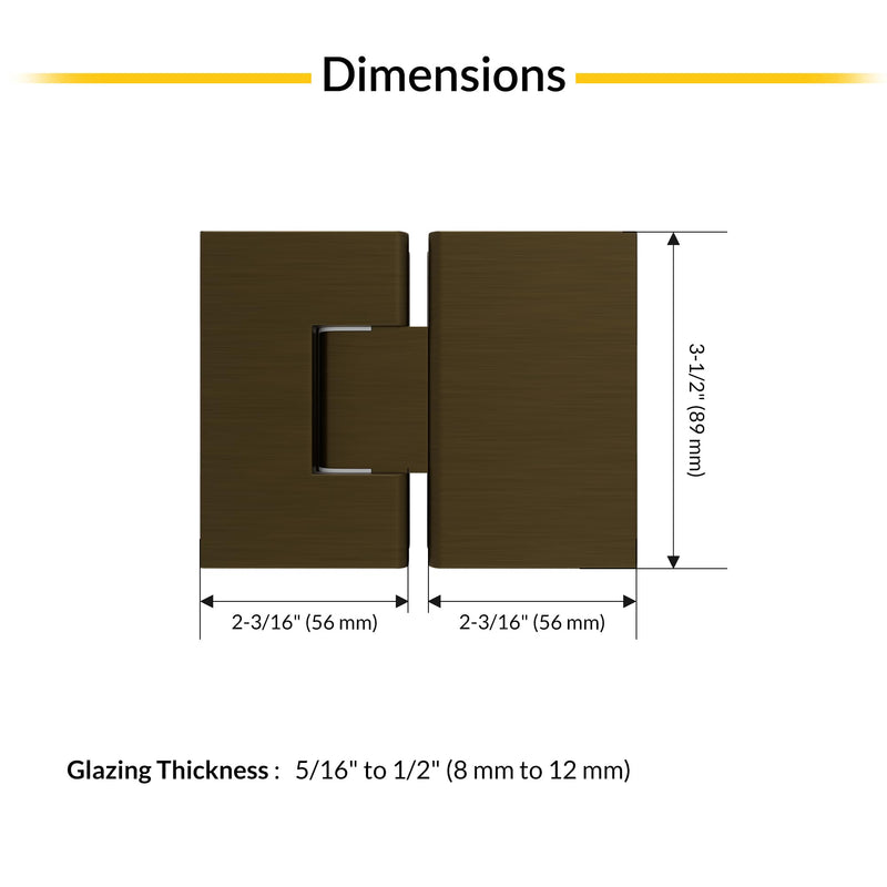 Brixwell 180 Degree Glass to Glass Standard Hinge, Brushed Bronze Finish