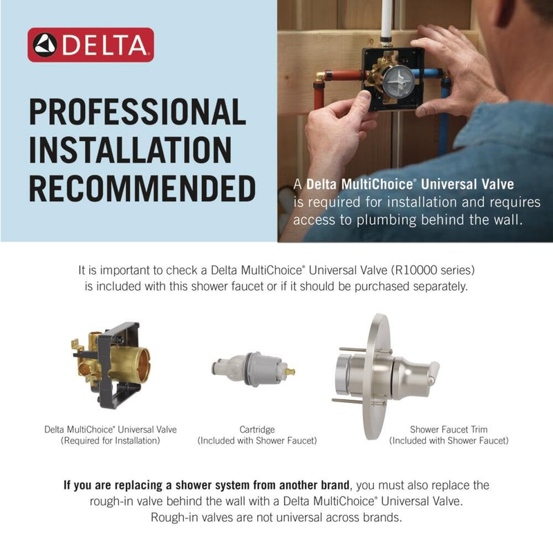 Delta Lineax 14 Series Single-Function Valve Trim Kit, Brushed Nickel Handle Set for Shower Faucet System, Stainless T14062-SS (Valve Not Included)