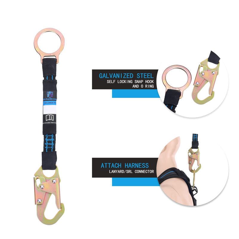 Fall Protection Extender 18 Inch D Ring Extender with Galvanized Steel Self Locking Snap Hook a ...
