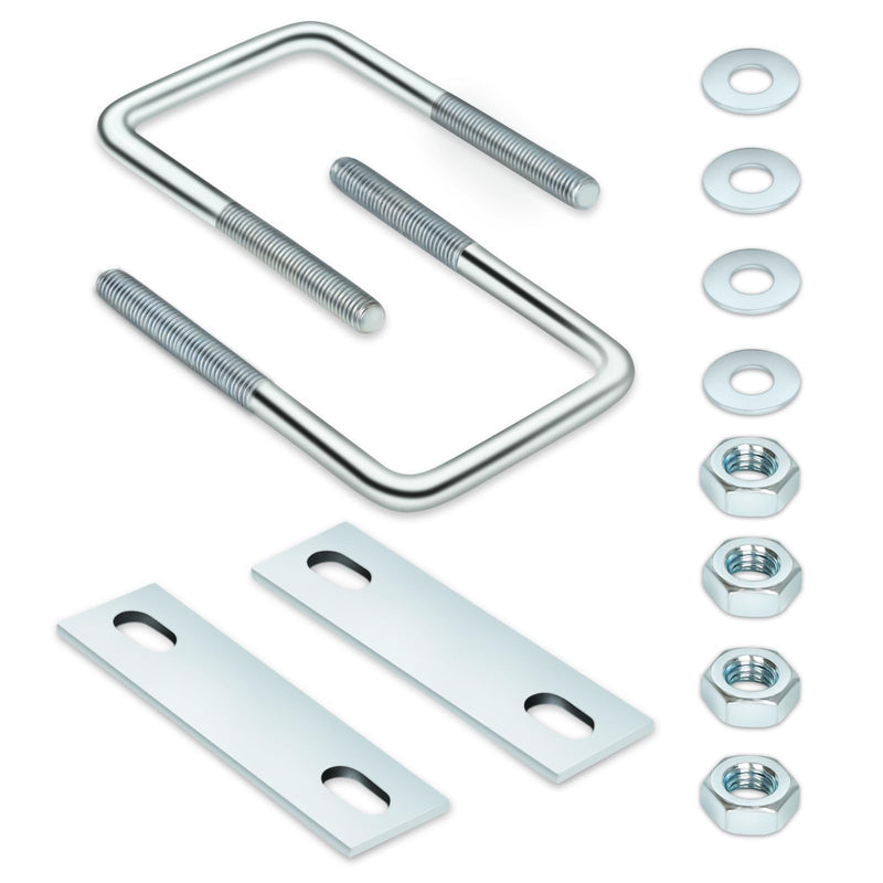 Square U Bolt 4 Sets, 35mm (1.38") Inner Width 80mm (3.15") Length, Carbon Steel in Zinc U Bolt, M8 with Nut, Plate, Washer, (M8 x 35 x 80mm) M8 x 35 x 80mm