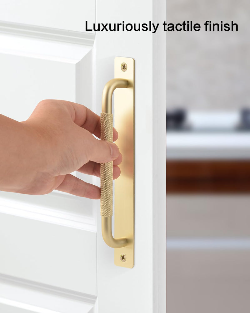 2 Pack Sliding Door Handles Gold 8.4 Inch Barn Door Handles Flat Cabinet Pulls Aluminum Outdoor Gate Handle Bifold Door Pull Dressers Pulls(Gold with Screw, 8.4 inch) gold with screw 2