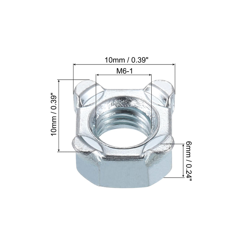 uxcell Weld Nuts, M6 Square UNC Carbon Steel Machine Screw Silver 20Pcs
