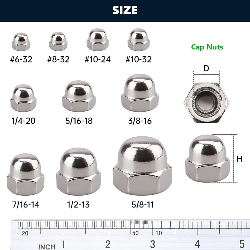 #8-32 (50 Pack) Stainless Cap Nuts, Acorn Cap Nuts Hex Cap Nuts, 304 Stainless Steel 18-8, Bright Finish #8-32 50