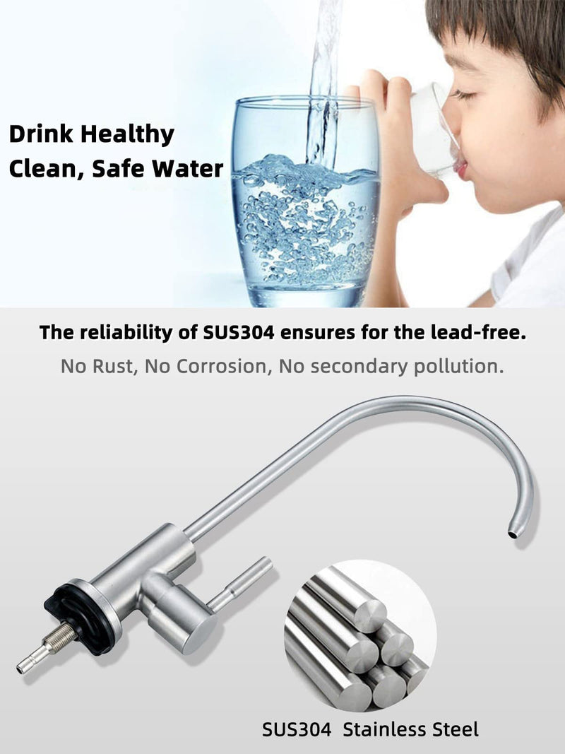 Drinking Water Faucet,Easy to Install Sink Water RO Faucet,Lead-Free Reverse Osmosis Faucet for Kitchen Bar Sink,Brushed Nickel SUS304 Stainless Steel Medium