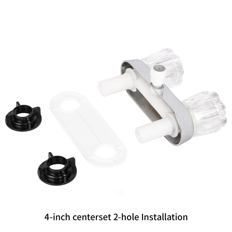 RV Faucet - 4' Shower Valve Diverter Assembly Kit, Replacement for RV Camper Shower, Bathroom Mixing Valve Control Chrome+Crystal Acrylic Knobs