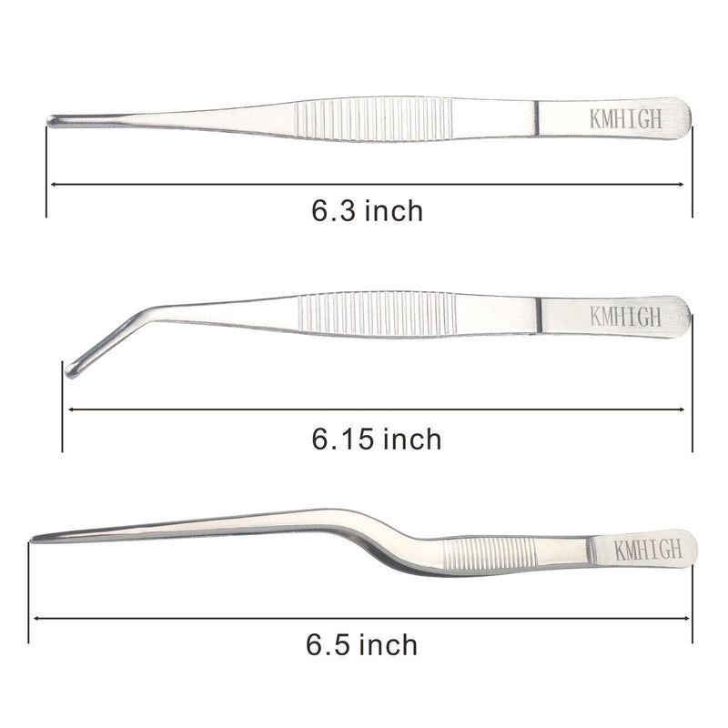 Stainless Steel Tweezers Set, For Small Gardening and Kitchen, Multi-Purpose Tools. (3Pcs, 6.15Inches / 6.3Inches / 6.5Inches)