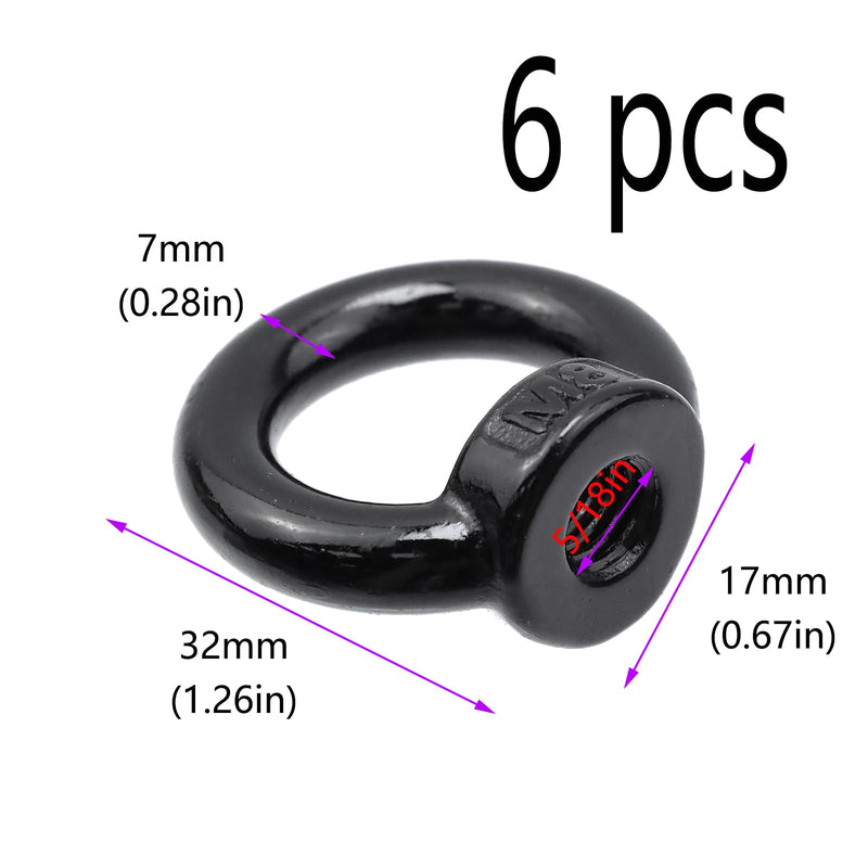 Lifting Eye Nut Stainless Steel 304,6PCS 5/16" UNC(M8) Heavy Duty Marine Grade, Hardware Ring Shaped Eye Bolt-Black M8