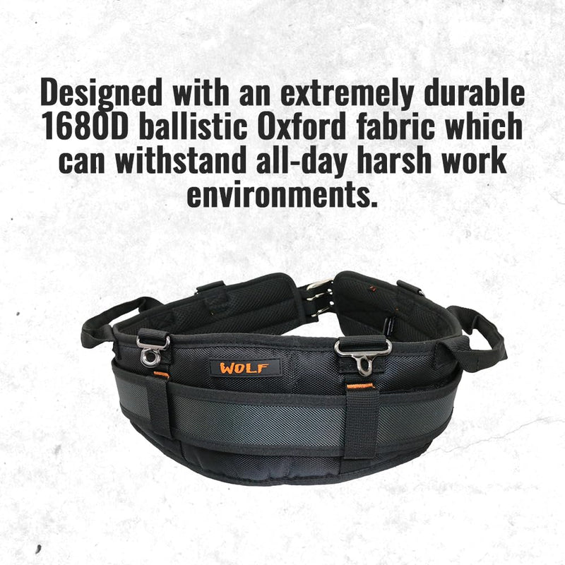 WOLF WTH2110 Heavy-Duty Ballistic Padded Tool Work Belt | Compatible w/Pouches, Holsters & 4-Point Suspenders | Body Waist Comfort Lightweight Breathable | Contractors Handyman | Tongue Buckle Medium