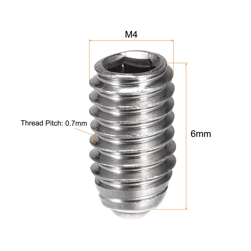 uxcell Ball Point Set Screws, M4 x 6mm 304 Stainless Steel Metric Spring Hex Socket Screw 20pcs 20