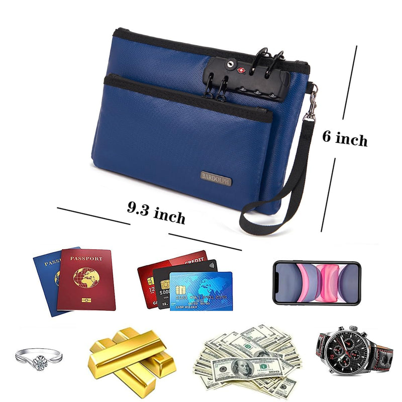Fireproof Money Bag with Lock, Double layer Cash Bag BankBag for Cash, Valuable StorageBag,Fireproof Safe Box Money Pouch with Zipper (blue, Small) blue