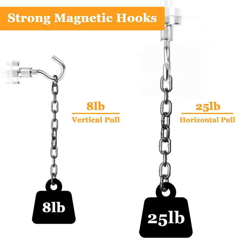 30Pcs Super Strong Magnetic Hooks, 25lbs Magnetic Hook Heavy Duty for Hanging, Rare Earth Neodymium Magnet Hooks, for Cruise Ship Camping Grill Kitchen Fridge Garage Wall E16mm_30p