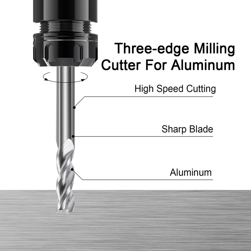 ISB Carbide Square End Mill Set 1/4'', 3 Flute Micro Grain Carbide Mill Bits for Milling Aluminum Applications and Hardened Steels, 5 Pieces 1/4 in
