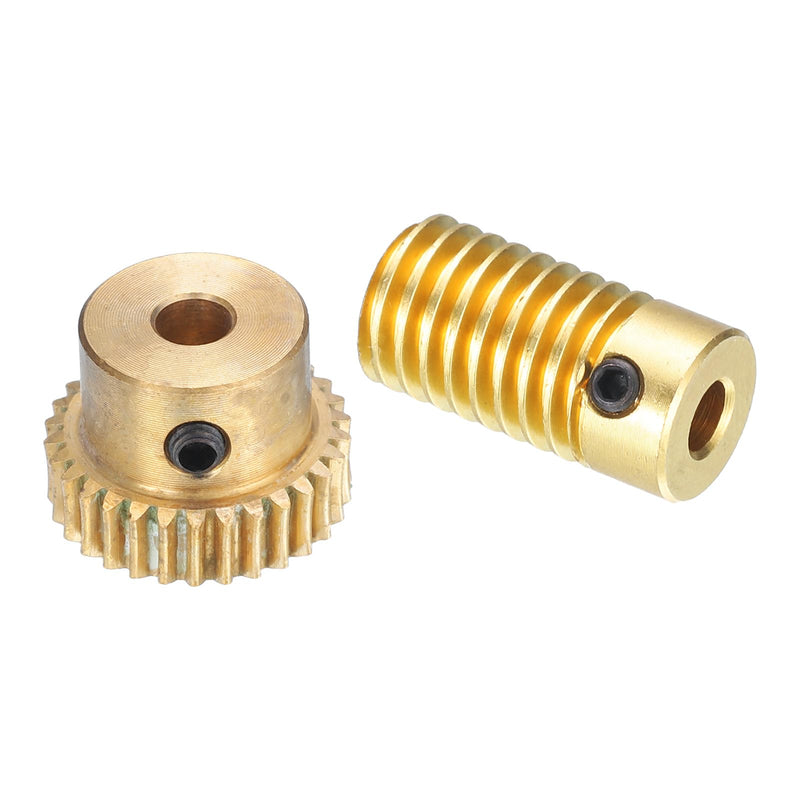 uxcell Worm Gear Set - 0.5 Module 30:1 Reduction Rate 4mm Hole Dia Gear Shaft and 4mm Hole Dia Gear Wheel 30T Drive Gear Box (Brass)