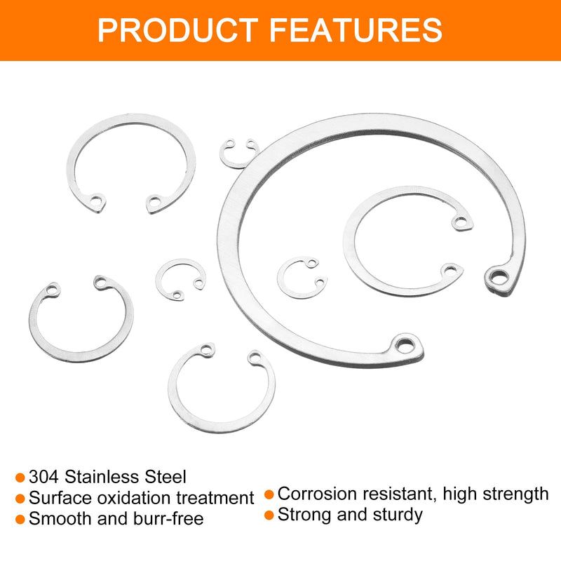 uxcell 30Pcs 26mm Internal Retaining Ring Circlip, 304 Stainless Steel Internal Circlip Snap Rings C-Clips for Grooved Shafts Studs, Silver Tone 30