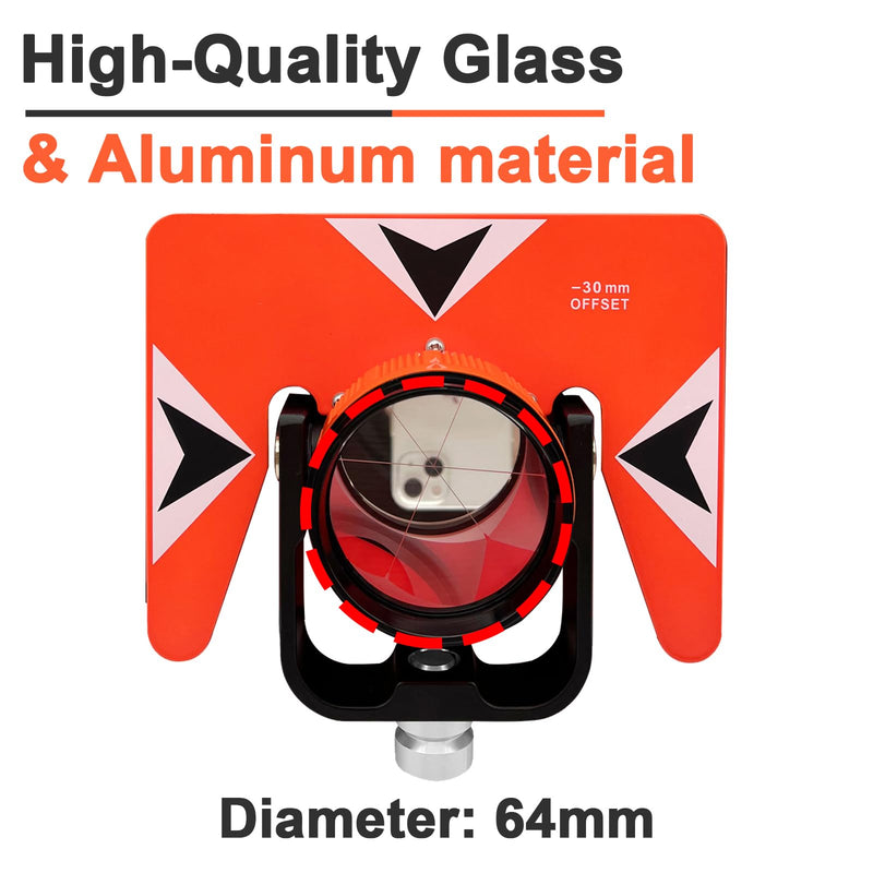 Surveying Metal Single Prism with Soft Bag, 0/-30mm Total Station Prism with 5/8x11 Female Thread for Total Station Surveying
