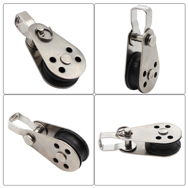 4Pcs Stainless Steel Pulley，Kayak Pulley Nylon Marine Pulley Block Rope Runner Single Pulley Bearing Block Rope Runner for Most 0.08"/2mm to 0.32"/8mm Diameter Ropes