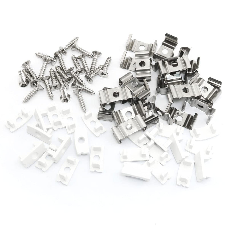 24PCS Led Channel Metal Mounting Clips Led Channel End Caps for LED Strip Lights Installation U-Shape LED Cover Diffuser Track with Complete Mounting Accessories for Easy Installation