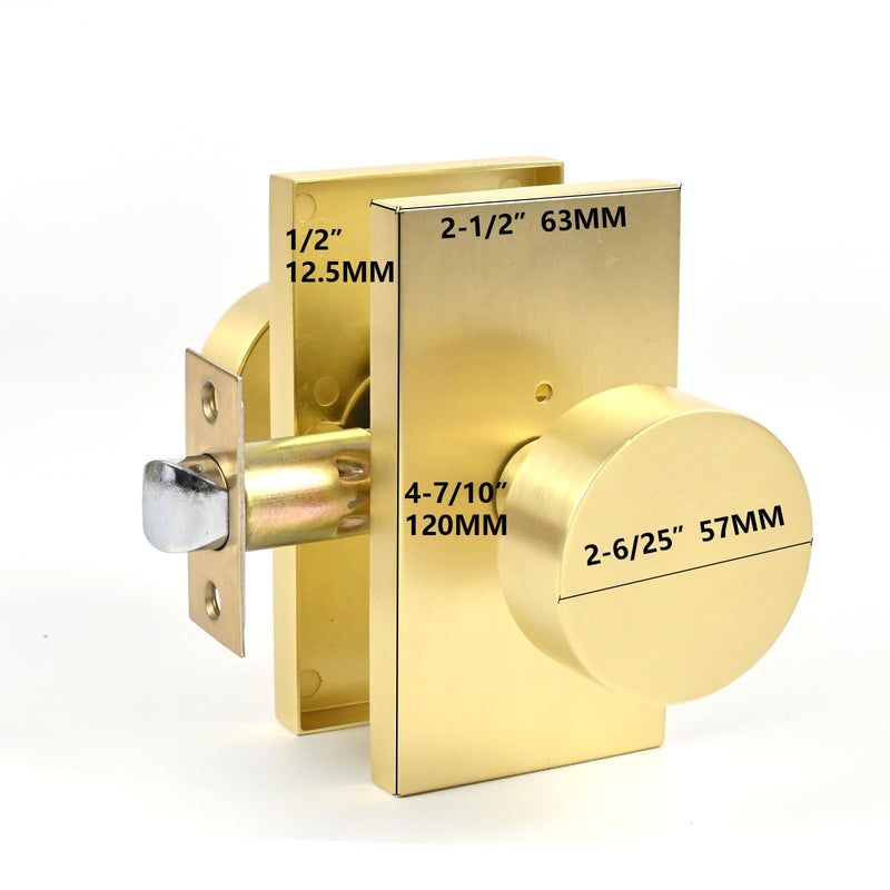 Brushed Satin Brass Golden Privacy Door Knob with Reversible Keyless Push Lock Modern Rectangle Interior Handle for Bedroom Bathroom, Heavy Duty & Easy Installation (Golden Long Plate Lock) Golden Long Plate Lock