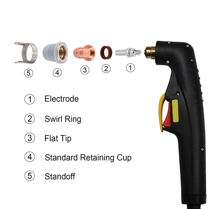 45Pcs IPT60 Kit Electrode Flat Tip 0.039'' 1.0mm Shield Cap Stand Off Fit for Tecmo IPT-60 PT-60 IPT-40 PT40 Plasma Cutting Torch Consumables