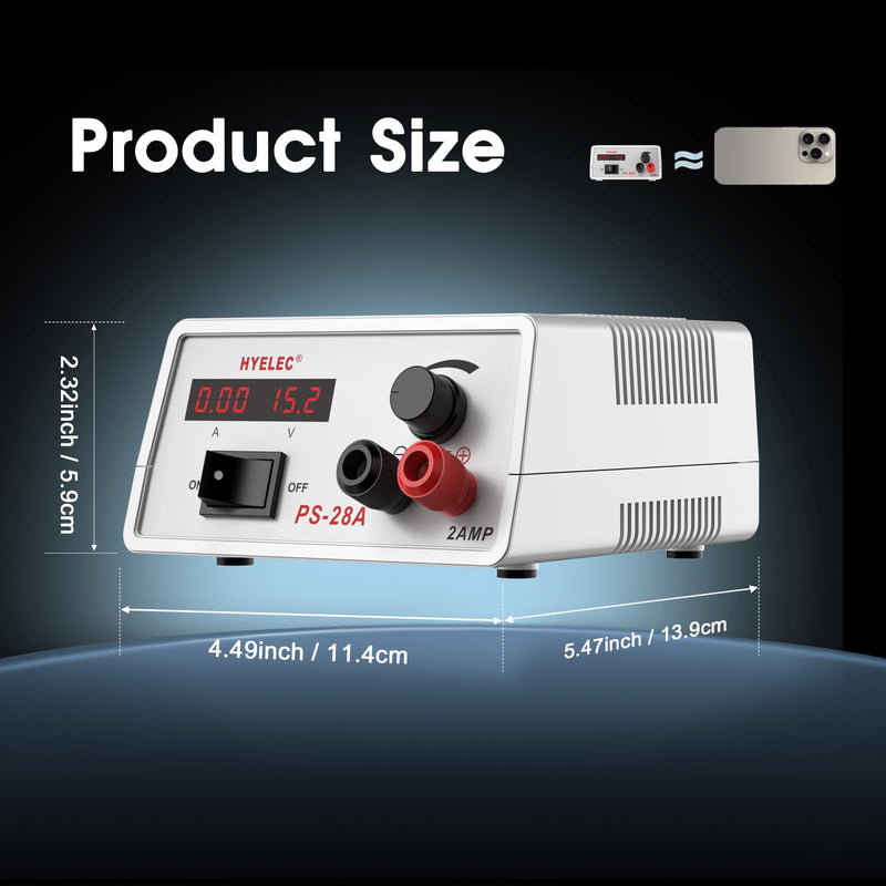 Adjustable DC Power Supply, Continuously Adjustable 1.5V-15V Max 2A, Regulated Variable Bench Power Supply with LED Display, Alligator Leads Including