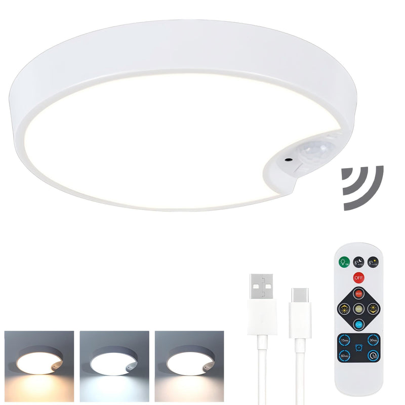 Rechargeable Motion Sensor Ceiling Light: Indoor LED Wireless Ceiling Light with Remote - Cordless Motion Activated Ceiling Lamp with Timer for Closet Hallway Bedroom (Rechargeable) Rechargeable