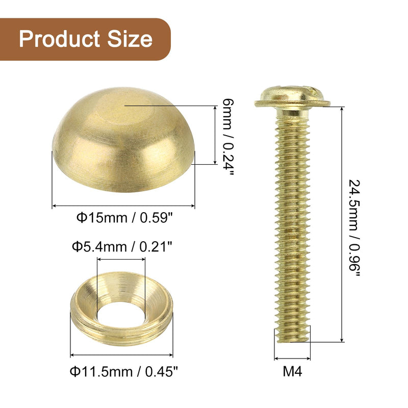 uxcell 4Pcs Brass Decorative Screws with Caps, 15 mm Mirror Screws Cap Cover Nails Fasteners for Decorative Mirror Furniture, Gold 15mm