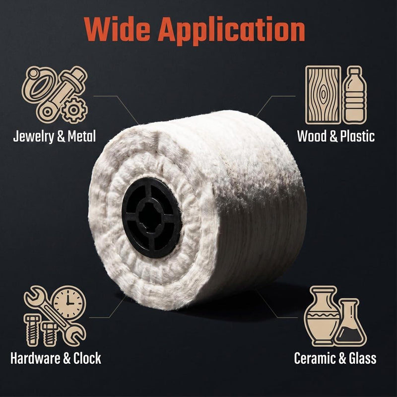 120x100mm Cotton Buffing Drum,3/4 Inch Quad Keyway Fine Burnishing Drum for Jewellery Polishing White Cotton Burnishing Drum