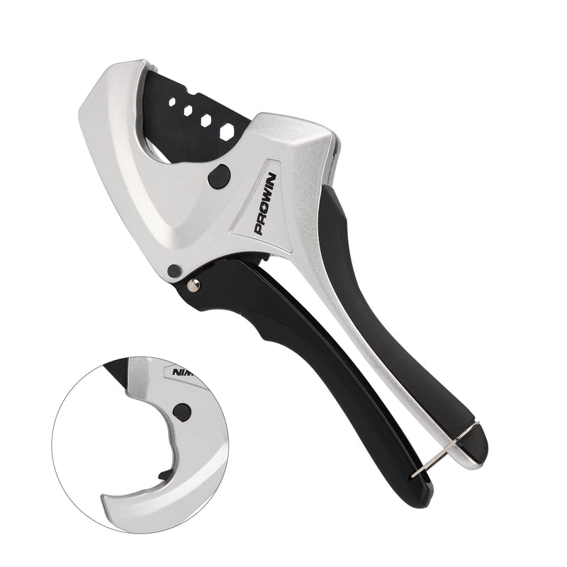 PROWIN Ratcheting PVC Pipe Cutter, 2-1/2" Capacity with SK5 Replacement Blade, Heavy-Duty PEX/PVC/PPR Plastic Pipe Cutting Tool, Efficient Extended Handle and Precise Cutting 2-1/2"