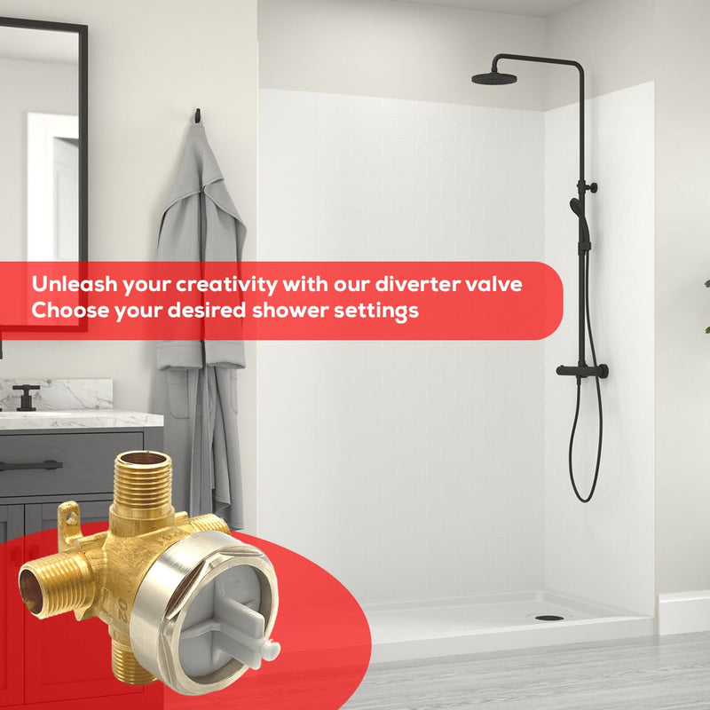 R11000 Shower Diverter Rough-in Valve for 3-Setting or 6-Setting Custom Shower Faucet Diverter Trim Kit, Fully Brass Construction