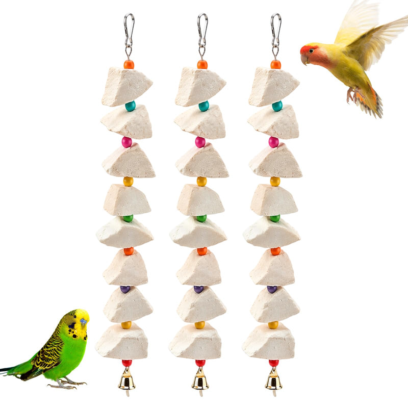 3-Pack Cuttlefish Bone with Volcanic Stone for Parakeets and Small Medium Birds, Cuttlebone for Birds, Natural Beak Care and Calcium Supplement, Cage Enrichment Accessories