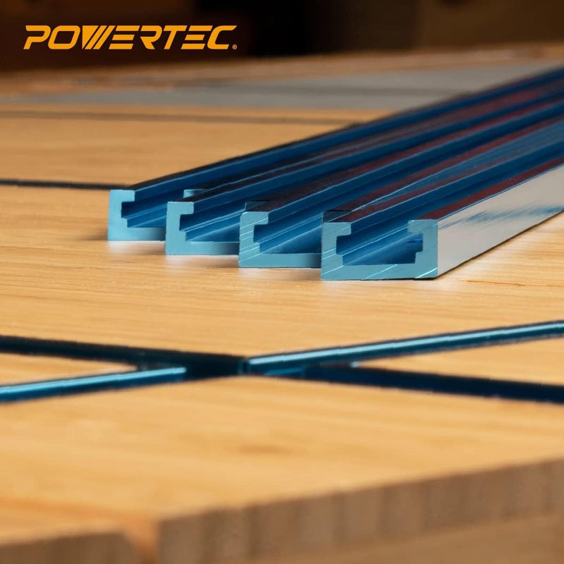 POWERTEC 71158 48 Inch Double-Cut Profile Universal T-Track with Predrilled Mounting Holes, T Track for Woodworking Jigs and Fixtures, Drill Press Table, Router Table, Workbench, 2 Count, Pack of 1 48" T track, 2PK