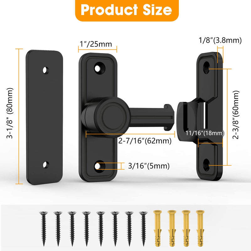 Sliding Barn Door Lock Hardware, 90 Degree Locks for Barn Doors, Flip Gate Latches for Barn, Garden, Bathroom, Outdoor, Garage, Window (Black) Black