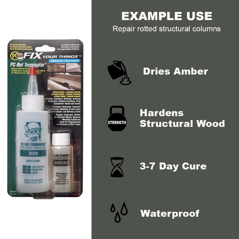 PC Products PC-Rot Terminator Epoxy Wood Hardener, Two-Part 24oz in Two Bottles, Amber 240618