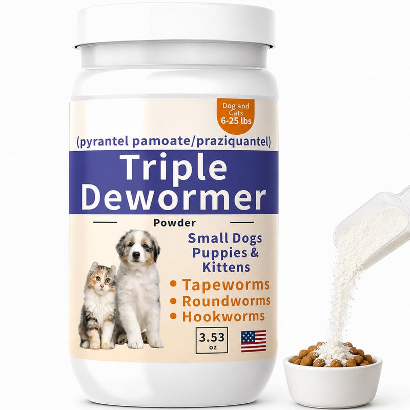 FLIKO 3-Way Dewormer for Small Dogs, Puppies, Cats & Kittens, Puppy Dewormer for Tapeworms, Roundworms & Hookworms, Pyrantel Pamoate & Praziquantel, 100 g (Powder)