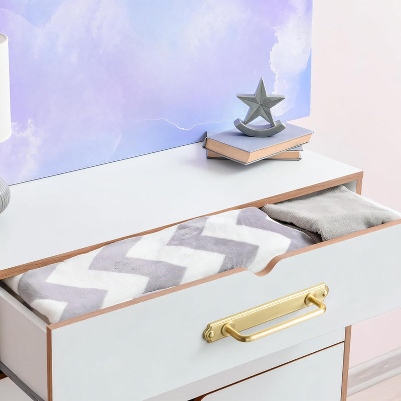 Goo-Ki 5.04" c-c Cabinet Handles Brushed Brass Solid Zinc Alloy Drawer Pulls with Plate - 2 Pack Bar Cabinet Pulls Kitchen Hardware Dresser Handles with Spacer 5.04"(128mm) Center to Center