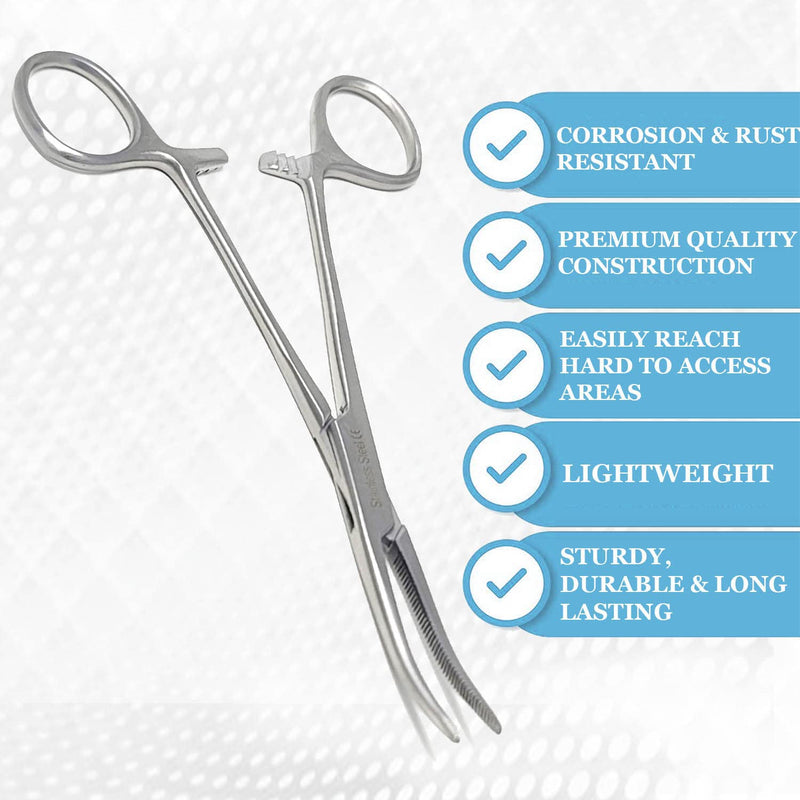 Dog Pet Ear/Nose Hair Puller Grooming Hemostat Locking Forceps Curved Pliers, 5.5" (14cm) Full Serrated Clamps Stainless Steel (Silver) Silver