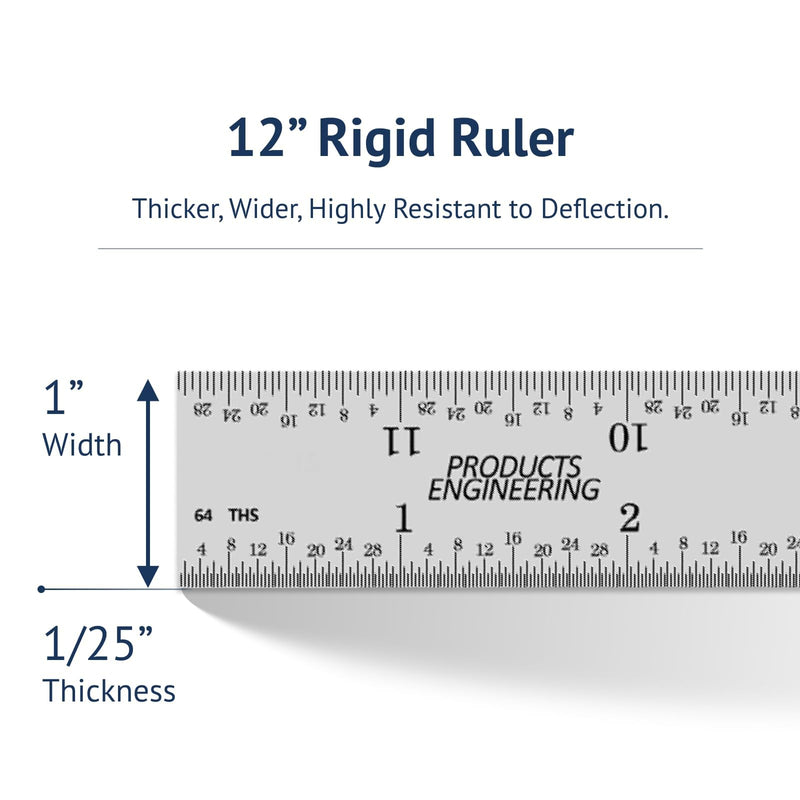 PEC Tools High Precision Metal Ruler, 12 Inch Rigid Machinist Rule, 4R Graduation (1/8", 1/16", 1/32", 1/64"), Carbon Steel with Satin Chrome Finish, Trusted by Professionals, Made in USA