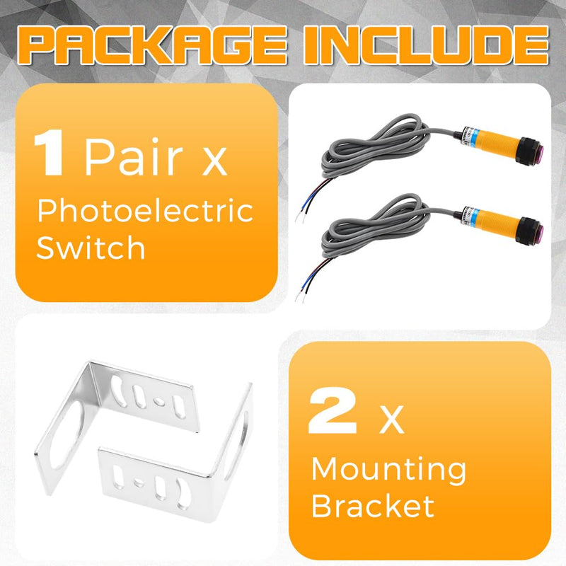 1 Pair M18 Photoelectric Sensor E3F-5DN1-5L, Infrared Through-Beam/Reflective Switch, 6-36VDC NPN NO Proximity Switch with mounting Bracket (Inductive Distance 5M)