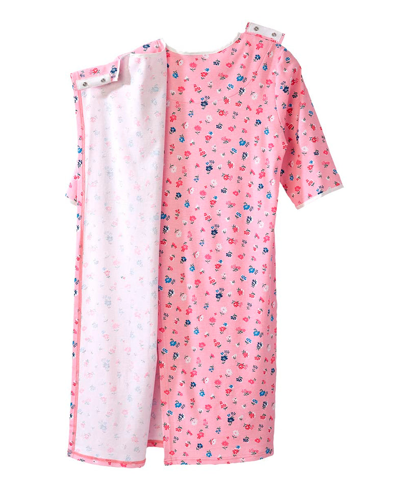 Silverts Open-Back Hospital Gowns for Women – Comfortable, Dignified, Easy Dressing for Seniors & Patients - 2/3 Sleeve Small Sweet Flower