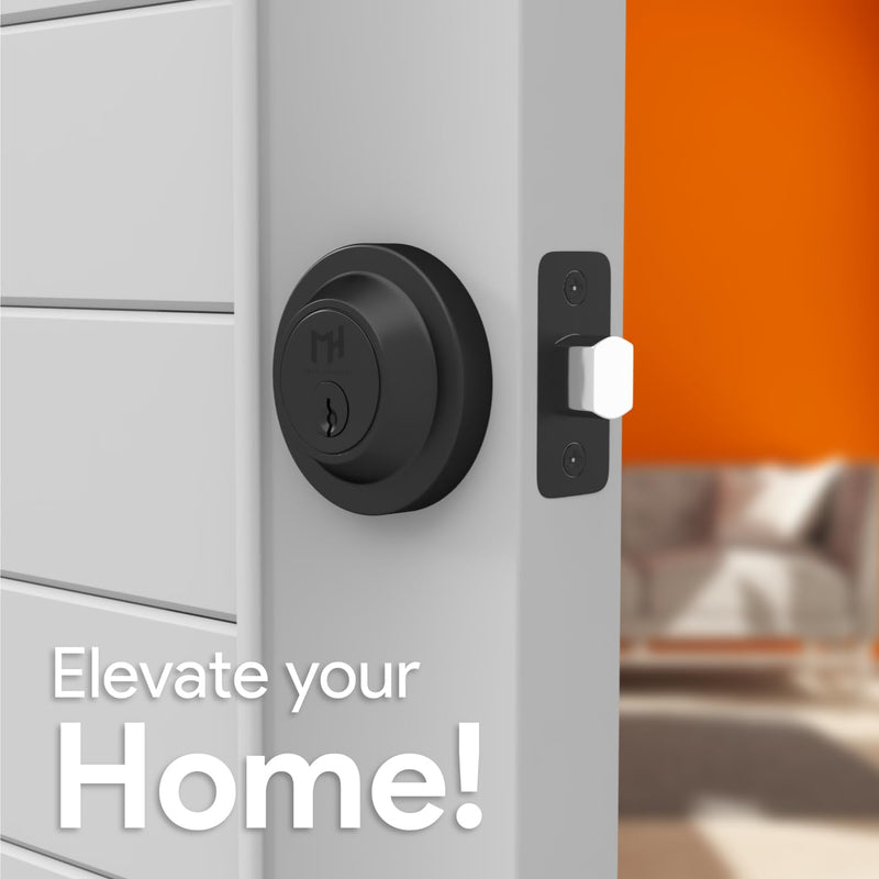 Mega Handles - Ronn Entrance Deadbolt I Deadbolt for Entry Lever Door Handle - Heavy Duty Round Lock for Left or Right-Handed Doors - Interior/Exterior - Matte Black 1
