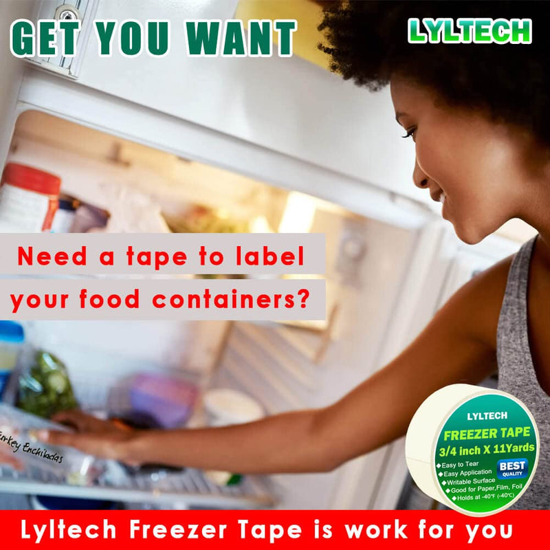 Freezer Tape 3 Rolls, Removable Labels,Writable Surface,Easy to Tear, Working Between -40℉ to 150℉ Temperature, 3/4 in x 11 yd