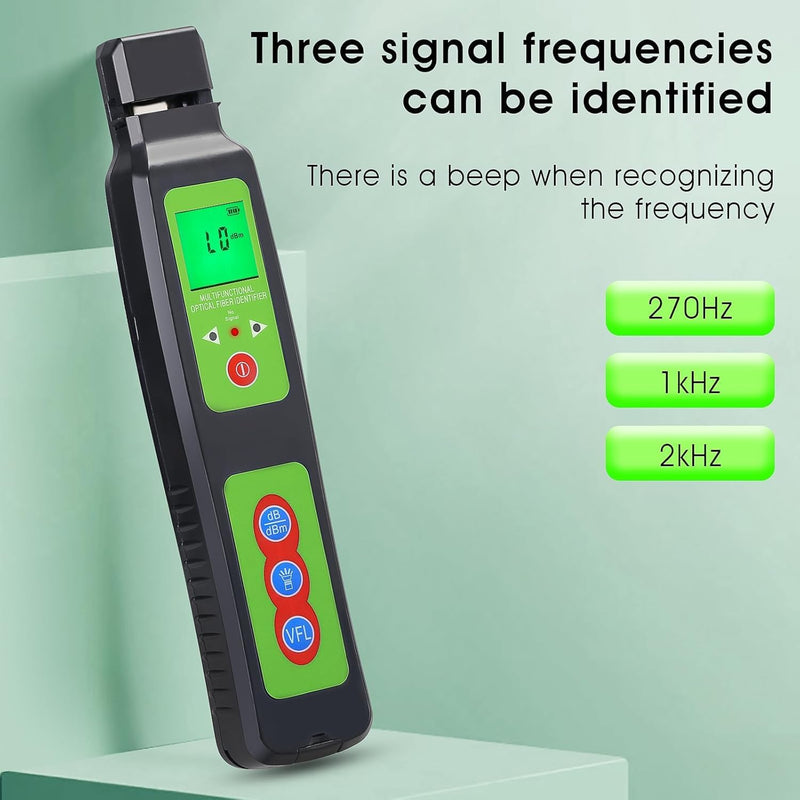 Rechargeable Live Optical Fiber Identifier A-40D, Wave Respond 800-1700nm Built in VFL &LED Functions Suitable for 0.25/0.9/2.0/3.0 Fiber with FC-LC Adapter FTTH Tool