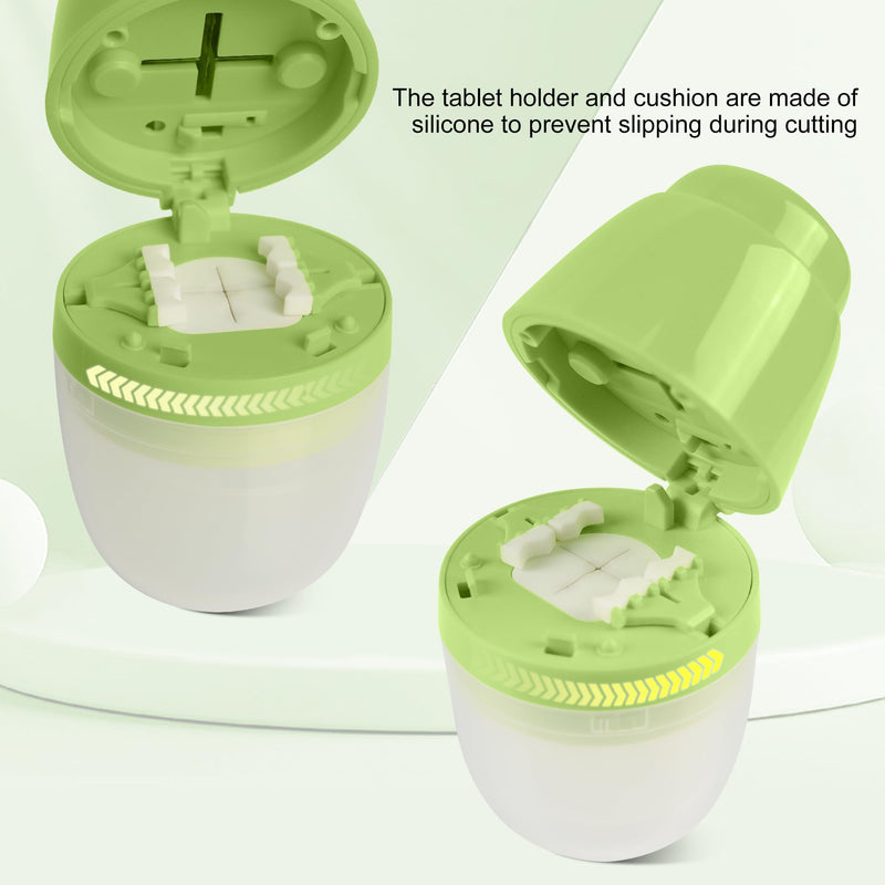 Multi-Function Pill Cutter, 1/2 and 1/4 Pill Splitter for Small and Tiny Pills,Portable and Adjustable Cutter,Storage Case Green