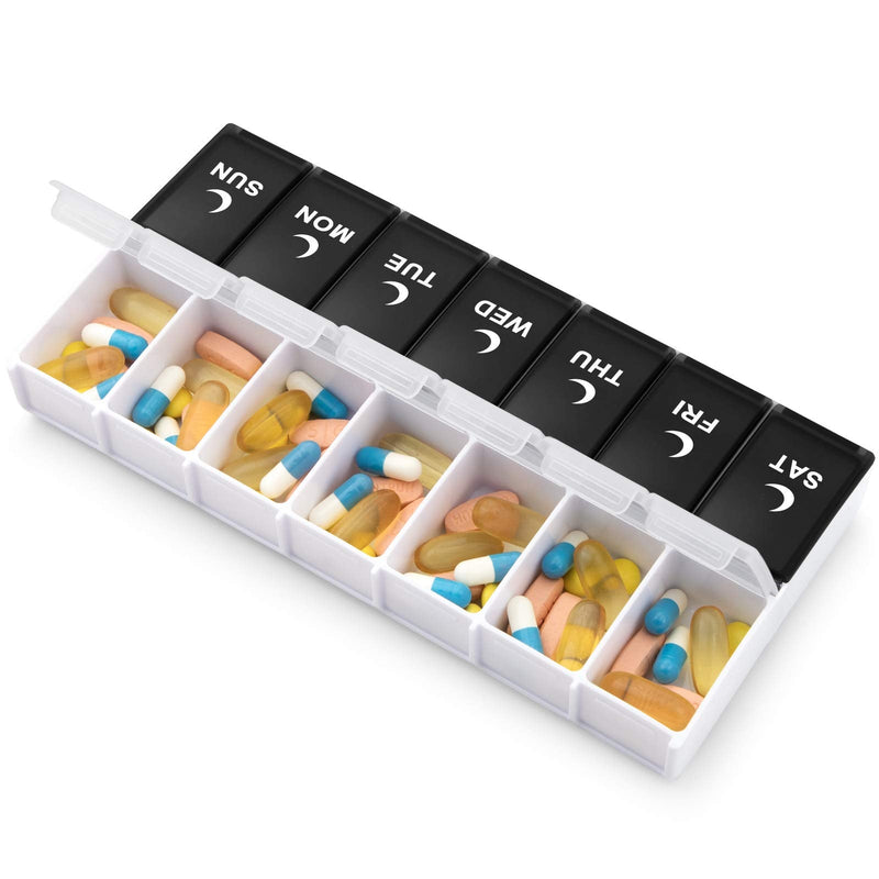 DANYING Large Pill Organizer 2 Times a Day, Weekly Box Per AM PM Case, Day Night Container 7 Vitamin Case Twice Black 1 Count (Pack of 1)