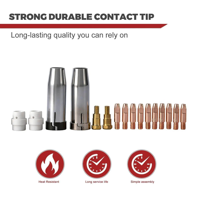 16-pk MIG Welding Tip Holder Kit (Includes .045" Contact Tips, Nozzles, Diffuser) Compatible with Eastwood MIG250, Eastwood MP250 and Eastwood MP250i Welder Gun 16-PK .045" Kit