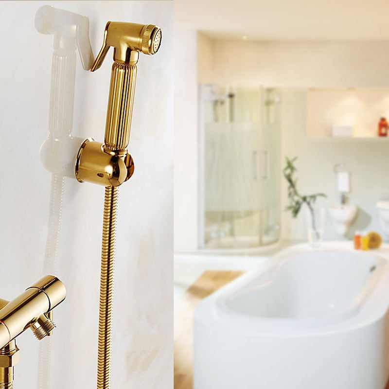 FTVOGUE Solid Brass Wall Mount Shower Toilet Bathroom Handheld Bidet Diaper Spray Sprayer Shattaf Kit