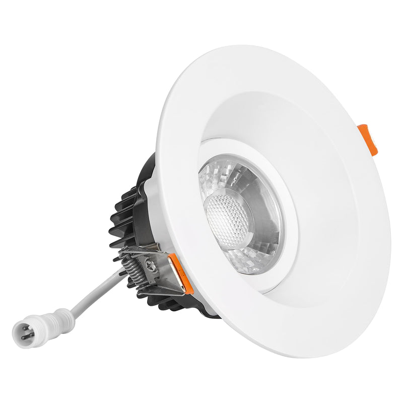 Maxxima 4" Anti-Glare LED Gimbal Downlight, 1100 Lumens, 5 CCT, White Trim | Adjustable Color Selectable 2700K/3000K/3500K/4000K/5000K, 360° Rotation, Dimmable Recessed Fixture, 90 CRI, J-Box Included