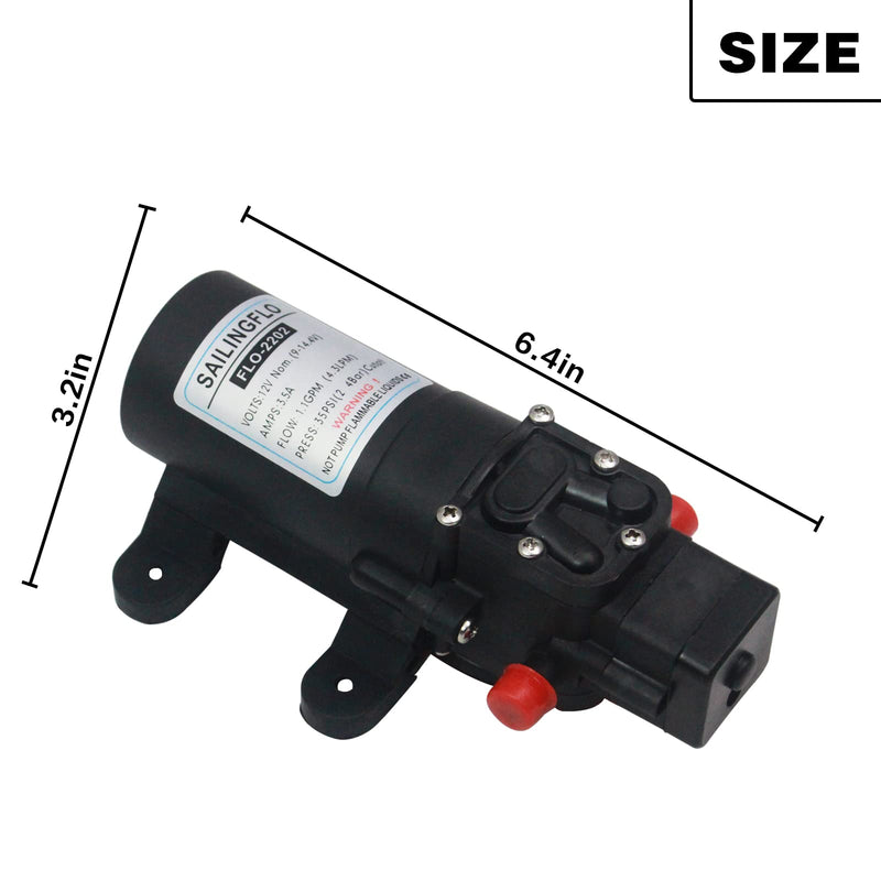 12v Water Pressure Diaphragm Pump 4.3 L/min 1.1 GPM 35 PSI - Caravan RV Marine Boat by SAILFLO