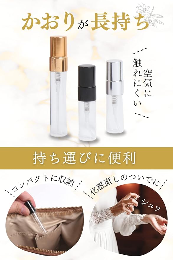 [Kai La Nalu] Atomizer Perfume Refill Bottle, 0.2 fl oz (5 ml), Perfume Container, Portable Use, Divided Container, Glass, Set of 5 (Gold) - NewNest Australia